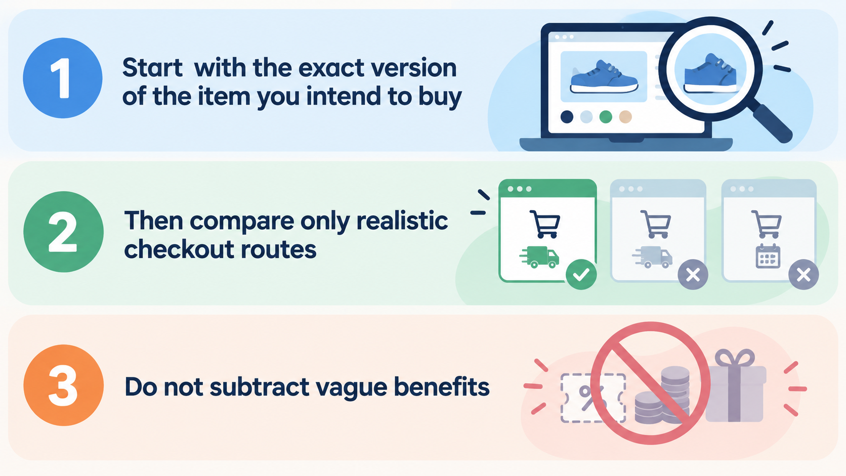 Show the section’s distinction between certain checkout costs and possible return costs or cashback.